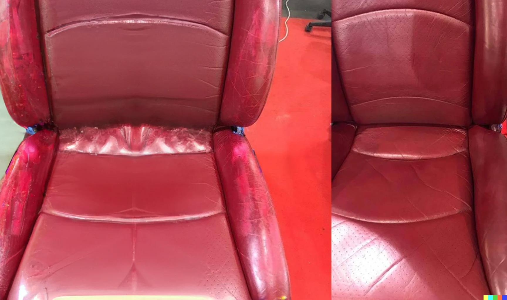 Red leather seat of a car entered vs. not entered